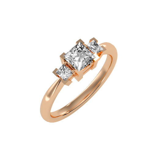 Rose Gold Princess Cut Three Stone Diamond Engagement Ring