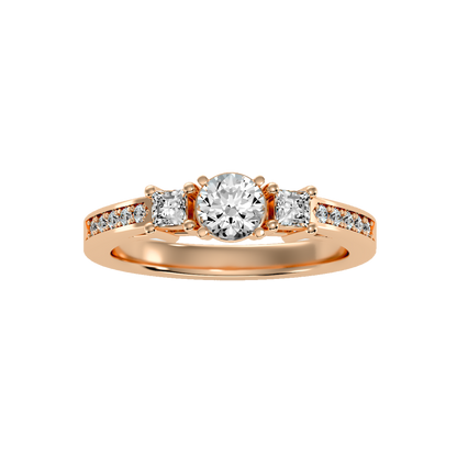 Rose Gold Three Stone Diamond Engagement Ring With Baguette Side Stones - Five