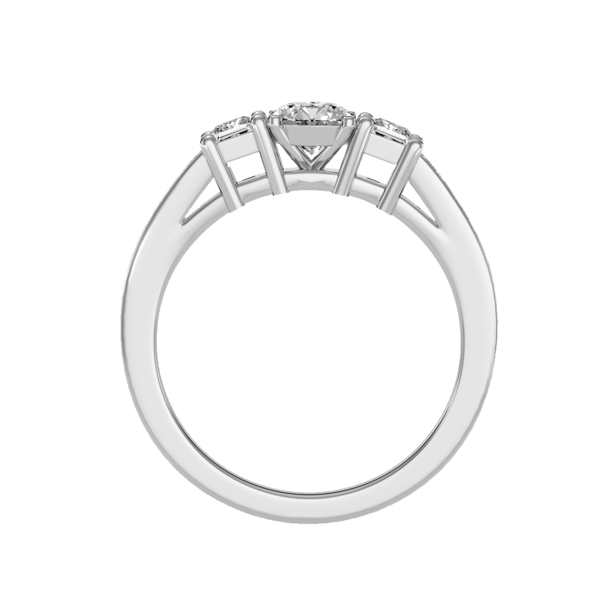 Rose Gold Three Stone Diamond Engagement Ring With Baguette Side Stones - Six