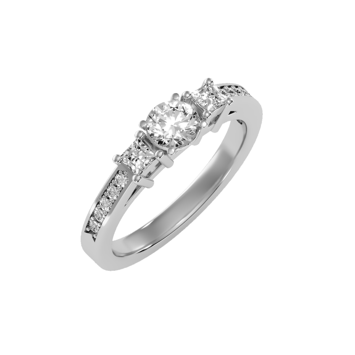 Rose Gold Three Stone Diamond Engagement Ring With Baguette Side Stones - Seven