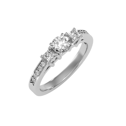 Rose Gold Three Stone Diamond Engagement Ring With Baguette Side Stones - Seven
