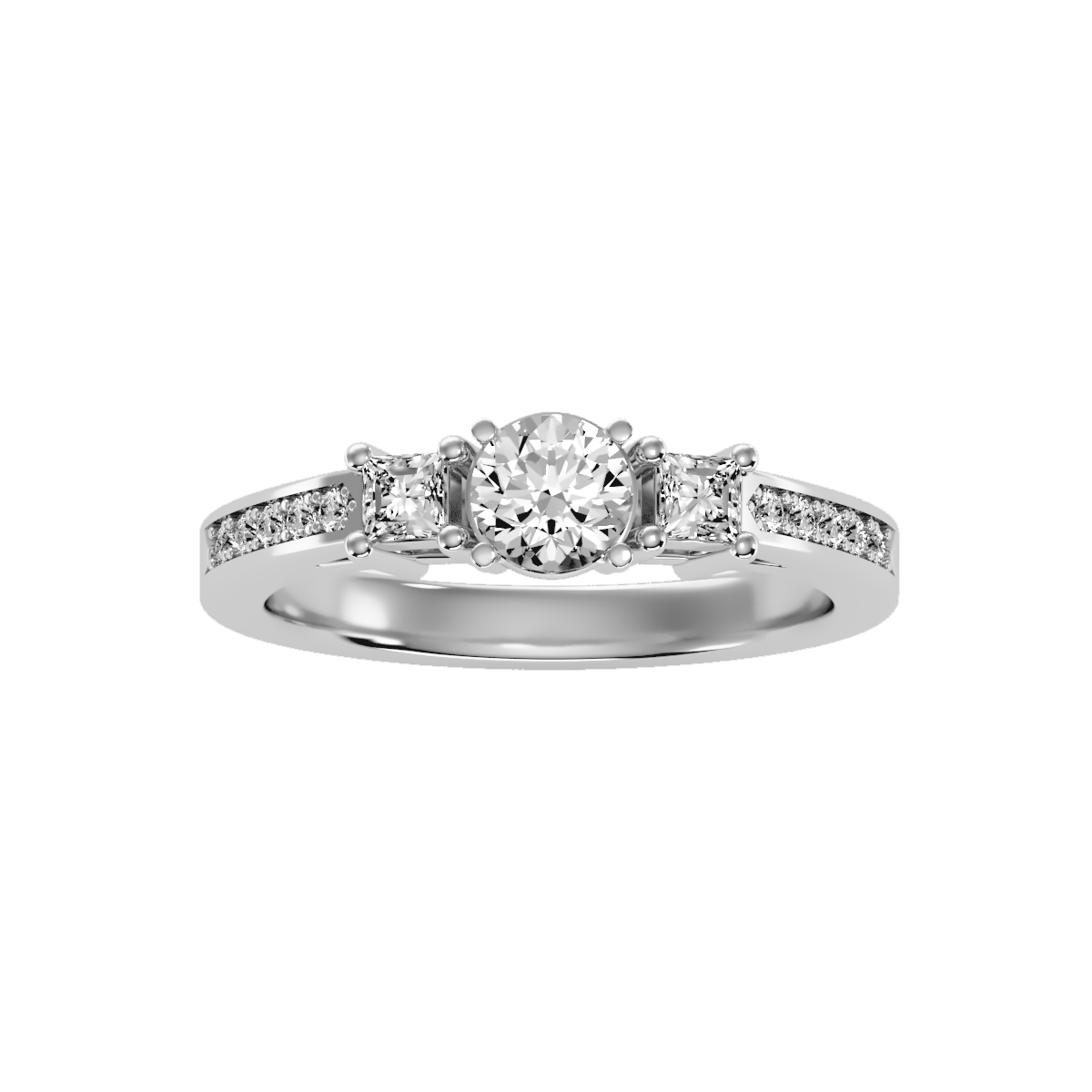 Rose Gold Three Stone Diamond Engagement Ring With Baguette Side Stones - Nine