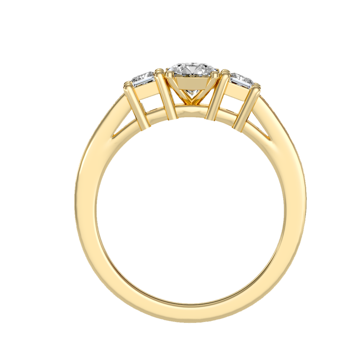 Rose Gold Three Stone Diamond Engagement Ring With Baguette Side Stones - Ten