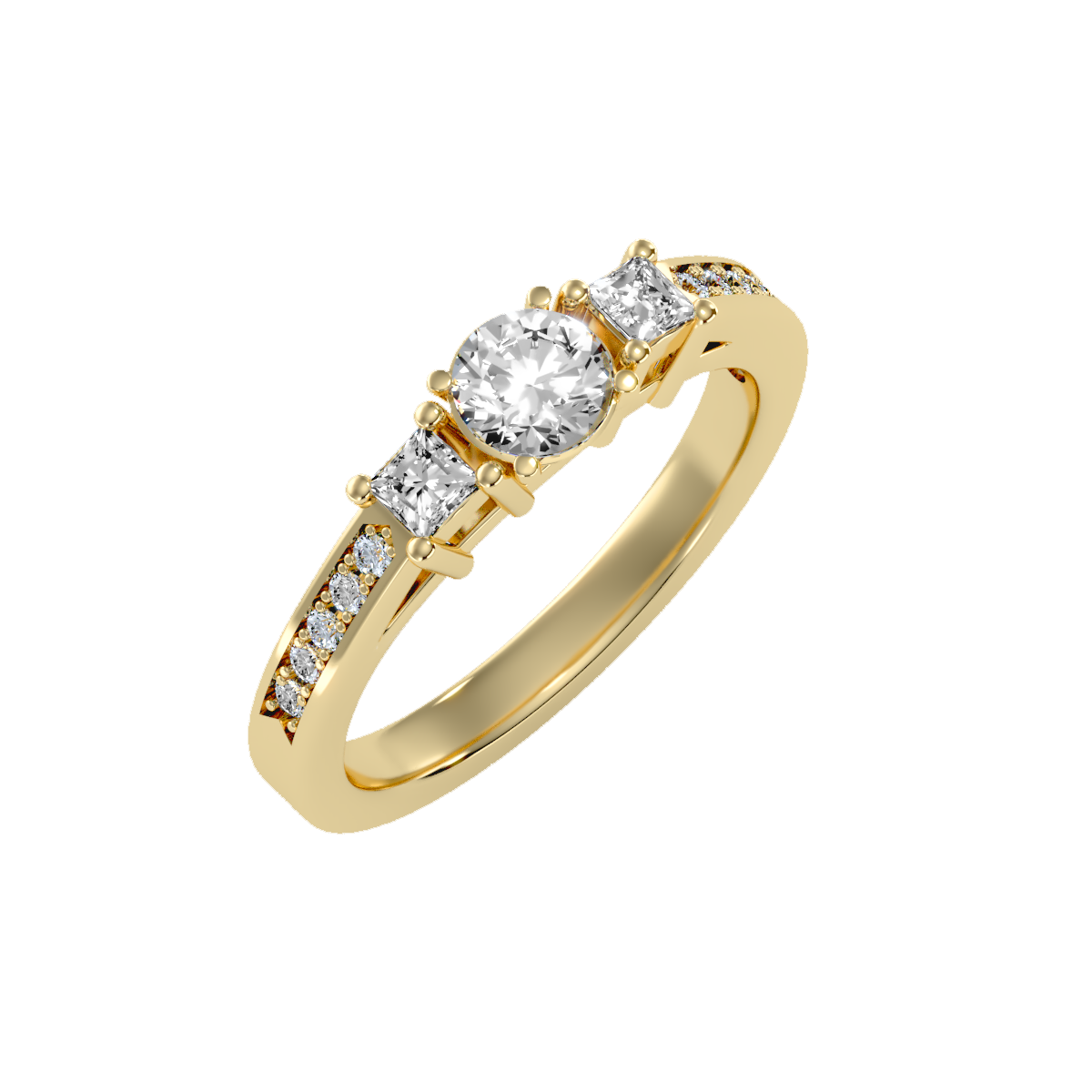 Rose Gold Three Stone Diamond Engagement Ring With Baguette Side Stones - Eleven