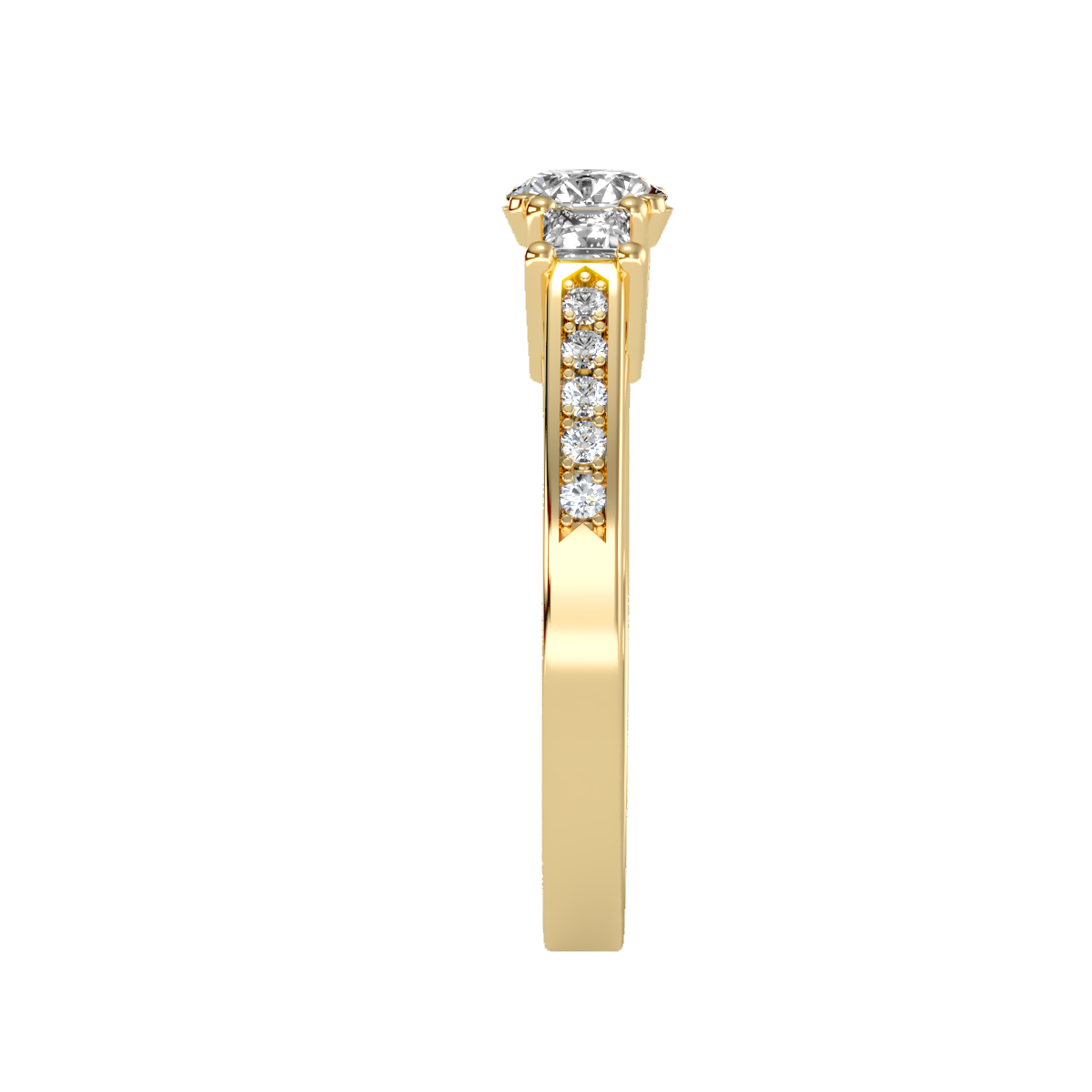 Rose Gold Three Stone Diamond Engagement Ring With Baguette Side Stones - Twelve