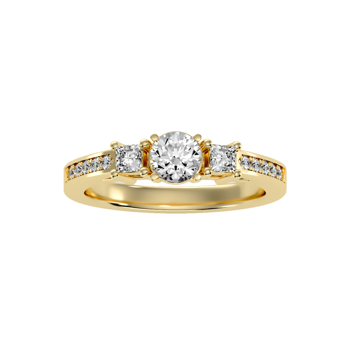 Rose Gold Three Stone Diamond Engagement Ring With Baguette Side Stones - Thirteen