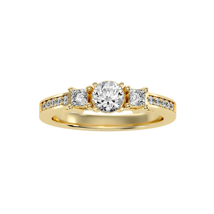 Rose Gold Three Stone Diamond Engagement Ring With Baguette Side Stones - Thirteen
