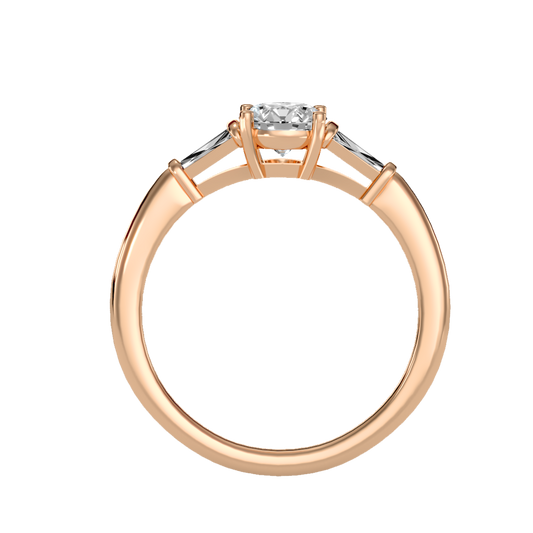 Rose Gold Three Stone Engagement Ring with Baguette Side Diamonds