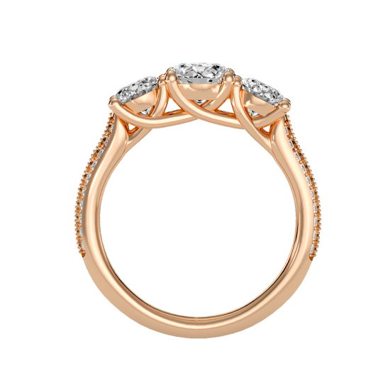 Rose Gold Three Stone Diamond Engagement Ring with Split Shank Band