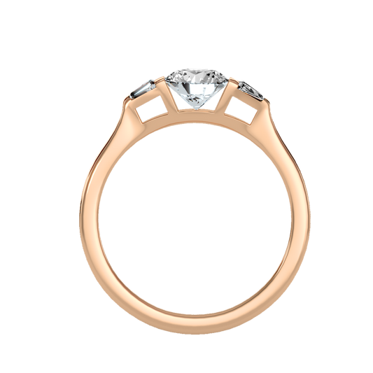 Rose Gold Three Stone Diamond Engagement Ring with Tapered Baguettes