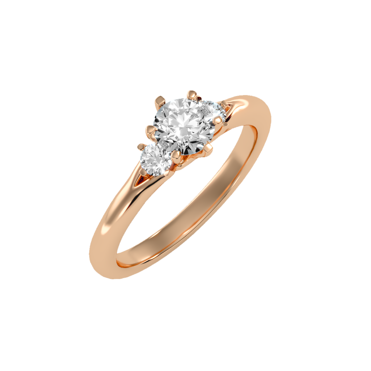 0.5Ct Center Diamond Rose Gold Three Stone Diamond Engagement Ring