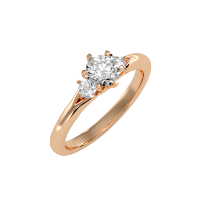 0.5Ct Center Diamond Rose Gold Three Stone Diamond Engagement Ring