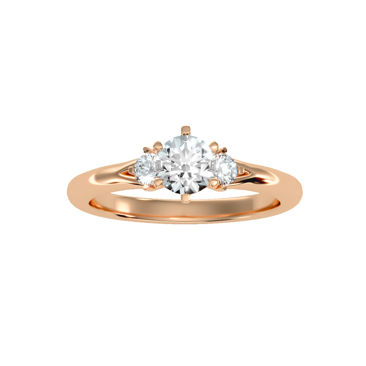 0.5Ct Center Diamond Rose Gold Three Stone Diamond Engagement Ring