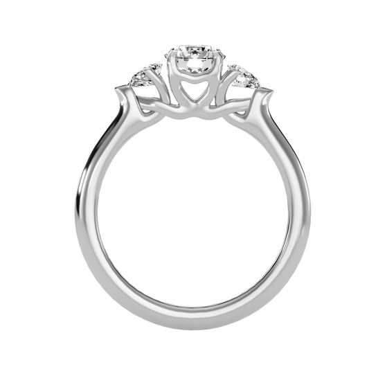 White Gold Three Stone Diamond Engagement Ring with Pear Side Stones