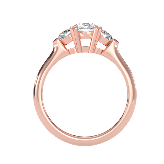 Rose Gold Three Stone Diamond Engagement Ring with Pear Side Stones