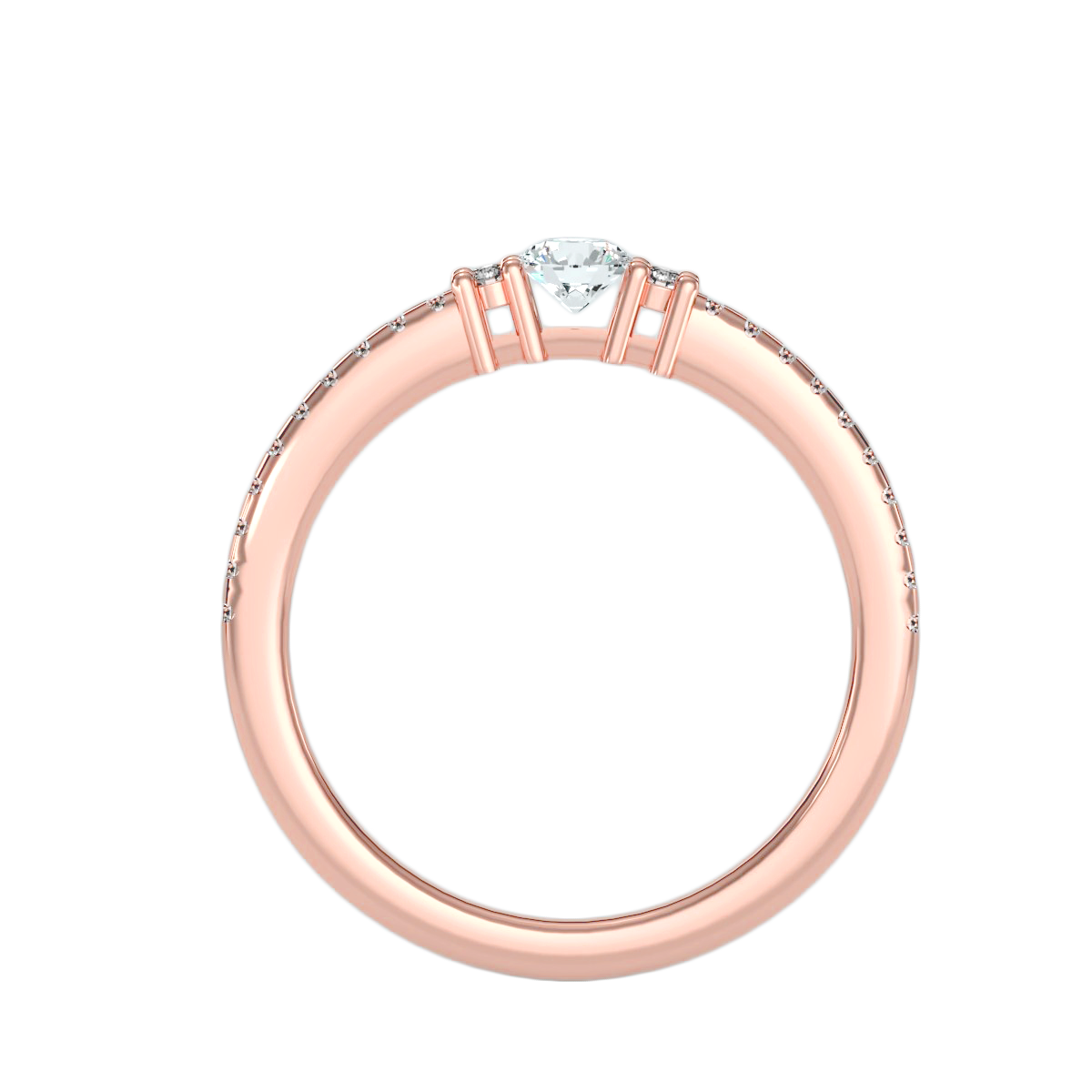 Rose Gold Diamond Solitaire Engagement Ring With Pav Band - Three