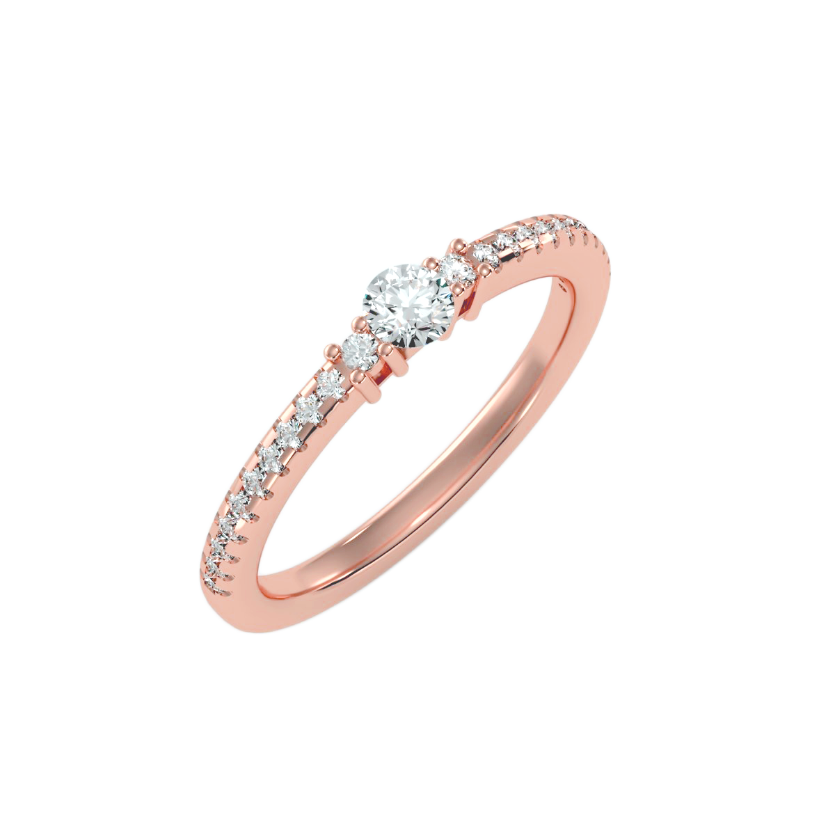 Rose Gold Diamond Solitaire Engagement Ring With Pav Band - One