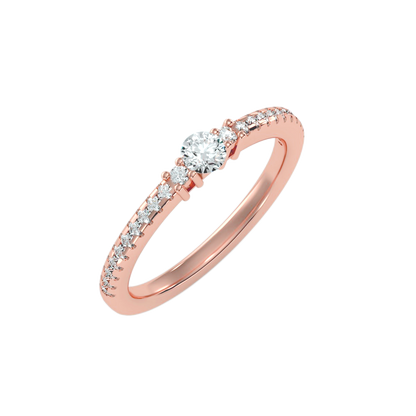 Rose Gold Diamond Solitaire Engagement Ring With Pav Band - One