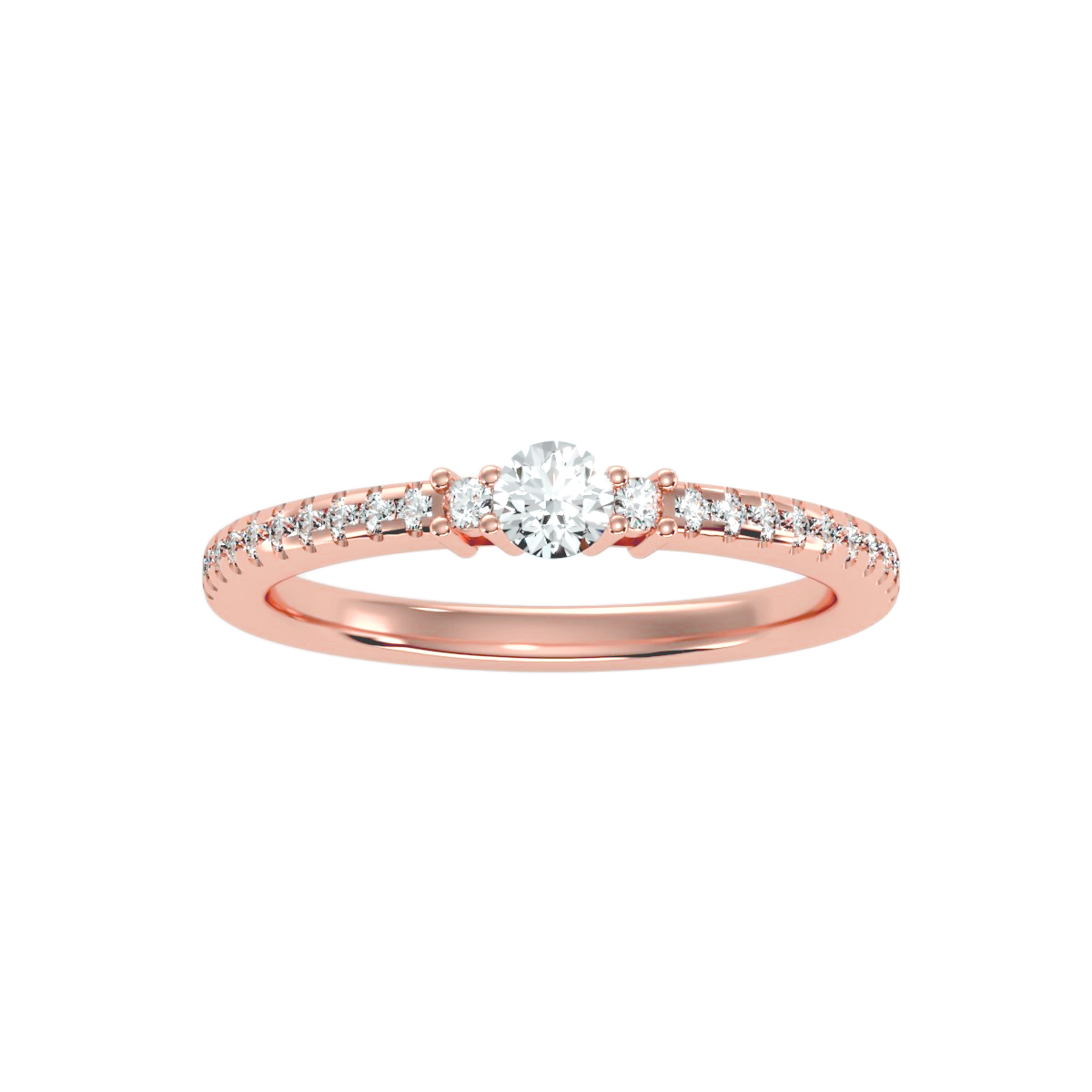 Rose Gold Diamond Solitaire Engagement Ring With Pav Band - Five