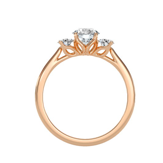 Rose Gold Three Stone Diamond Engagement Ring with Filigree Detail