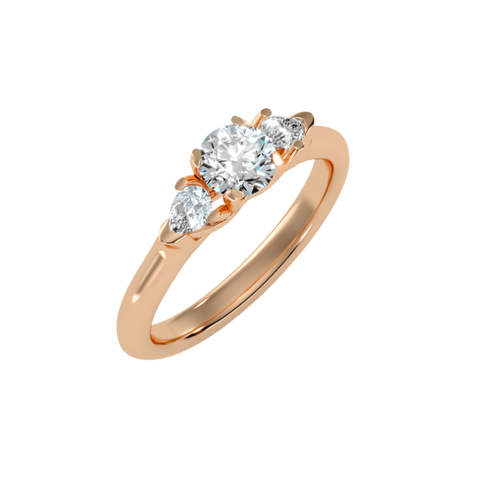 Rose Gold Three Stone Engagement Ring With Pear Side Diamonds - Three