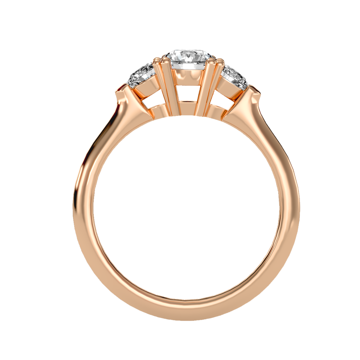 Rose Gold Three Stone Diamond Engagement Ring With Side Stones - One