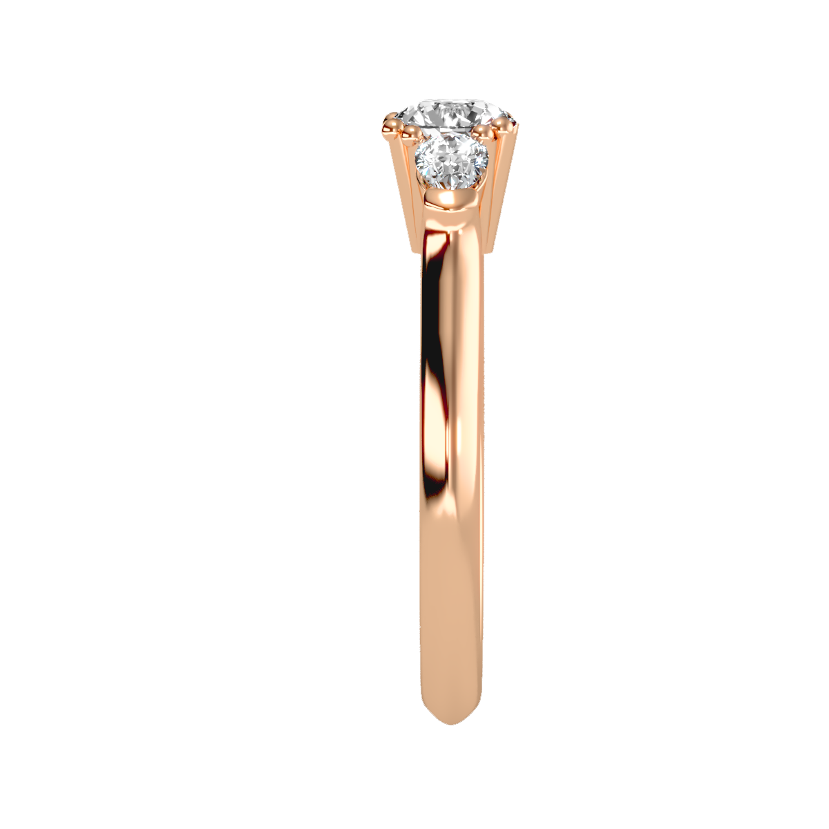 Rose Gold Three Stone Diamond Engagement Ring With Side Stones - Four