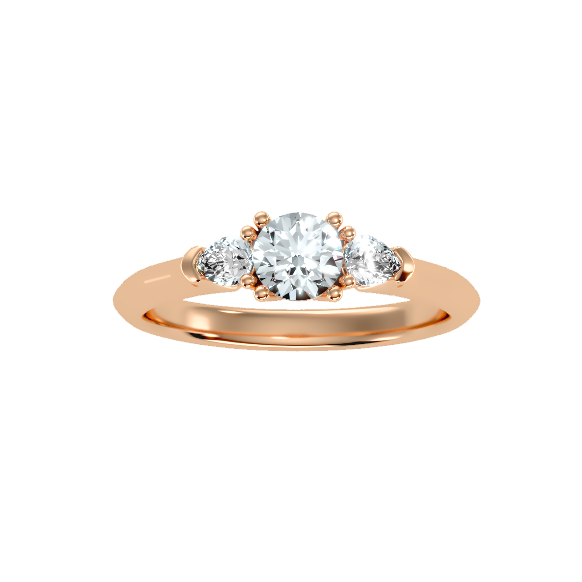 Rose Gold Three Stone Diamond Engagement Ring With Side Stones - Five