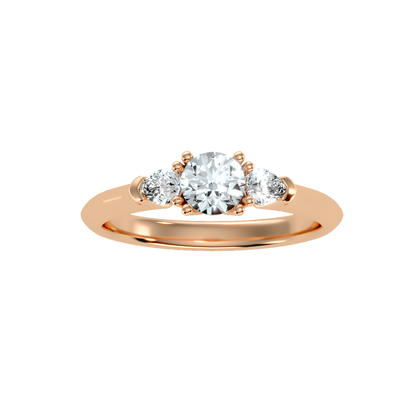 Rose Gold Three Stone Diamond Engagement Ring With Side Stones - Five