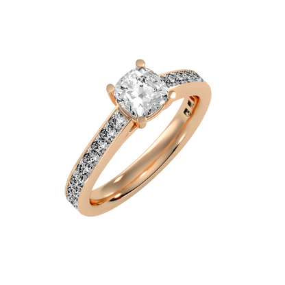 White Gold Cushion Cut Diamond Solitaire Engagement Ring With Princess Side Stone - Seven
