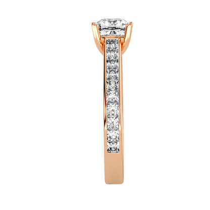 White Gold Cushion Cut Diamond Solitaire Engagement Ring With Princess Side Stone - Eight