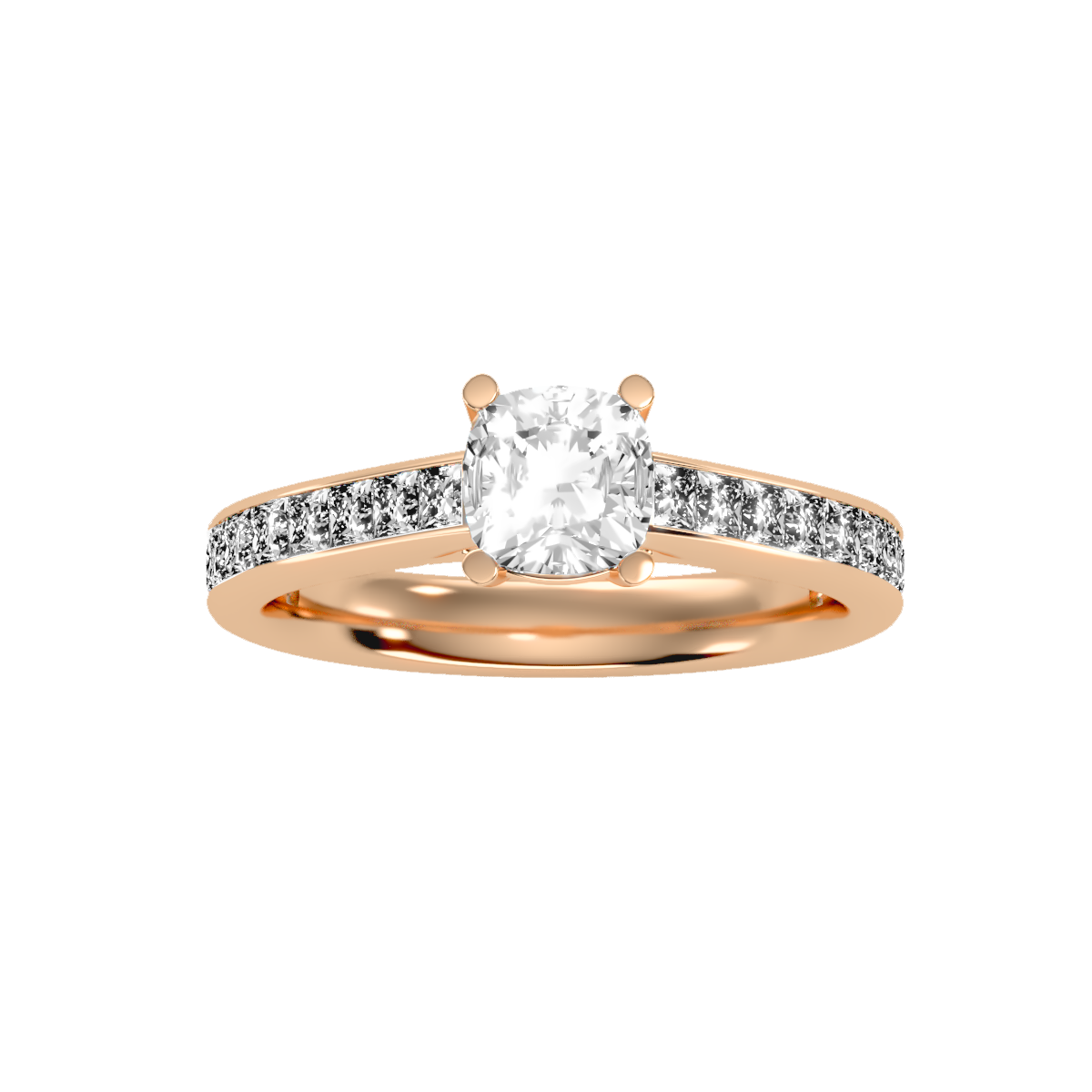 White Gold Cushion Cut Diamond Solitaire Engagement Ring With Princess Side Stone - Nine