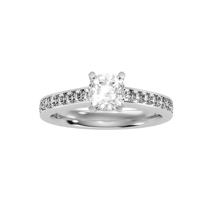 White Gold Cushion Cut Diamond Solitaire Engagement Ring With Princess Side Stone - Five