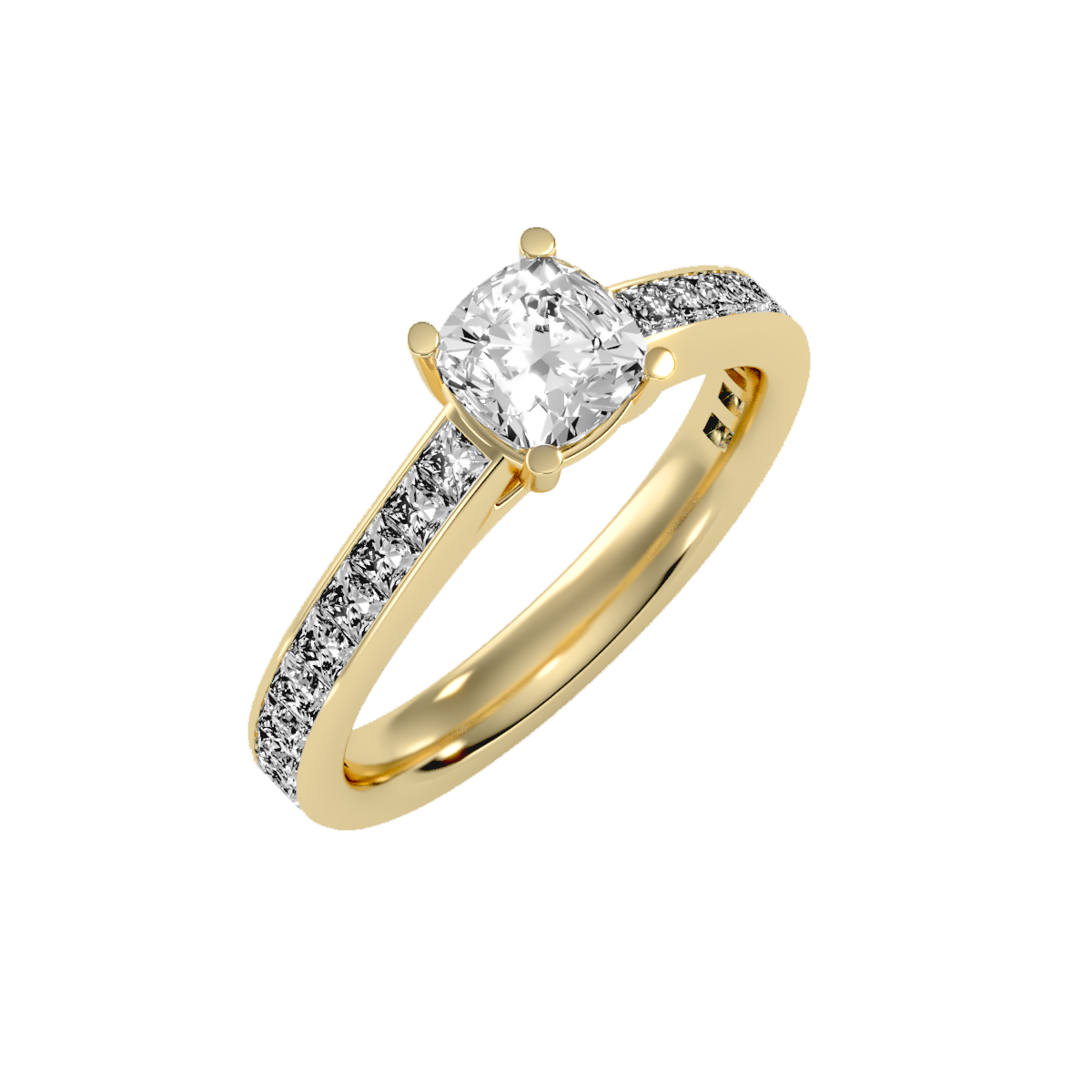 White Gold Cushion Cut Diamond Solitaire Engagement Ring With Princess Side Stone - Eleven