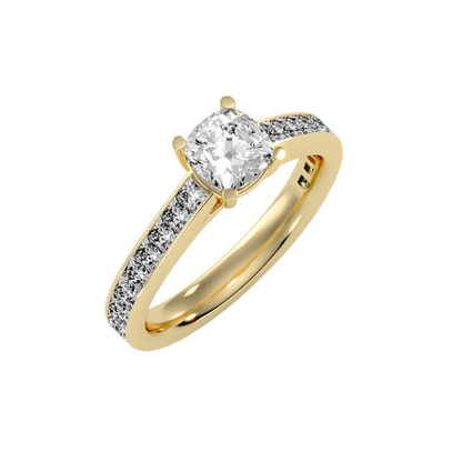 White Gold Cushion Cut Diamond Solitaire Engagement Ring With Princess Side Stone - Eleven