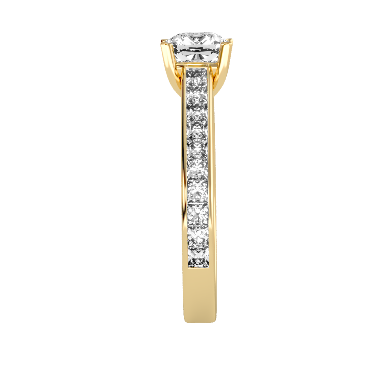 White Gold Cushion Cut Diamond Solitaire Engagement Ring With Princess Side Stone - Twelve