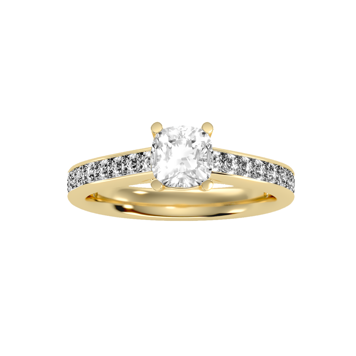 White Gold Cushion Cut Diamond Solitaire Engagement Ring With Princess Side Stone - Thirteen