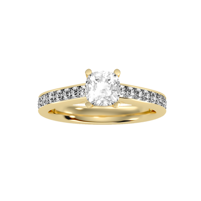 White Gold Cushion Cut Diamond Solitaire Engagement Ring With Princess Side Stone - Thirteen