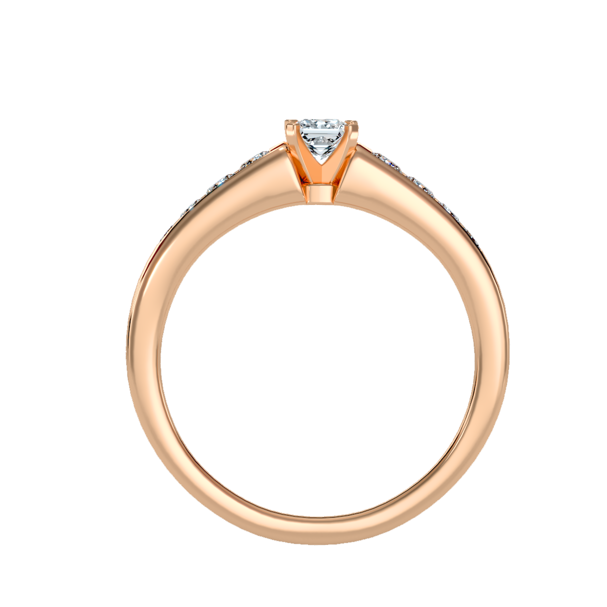 Rose Gold Solitaire Diamond Engagement Ring With Pav Band - One