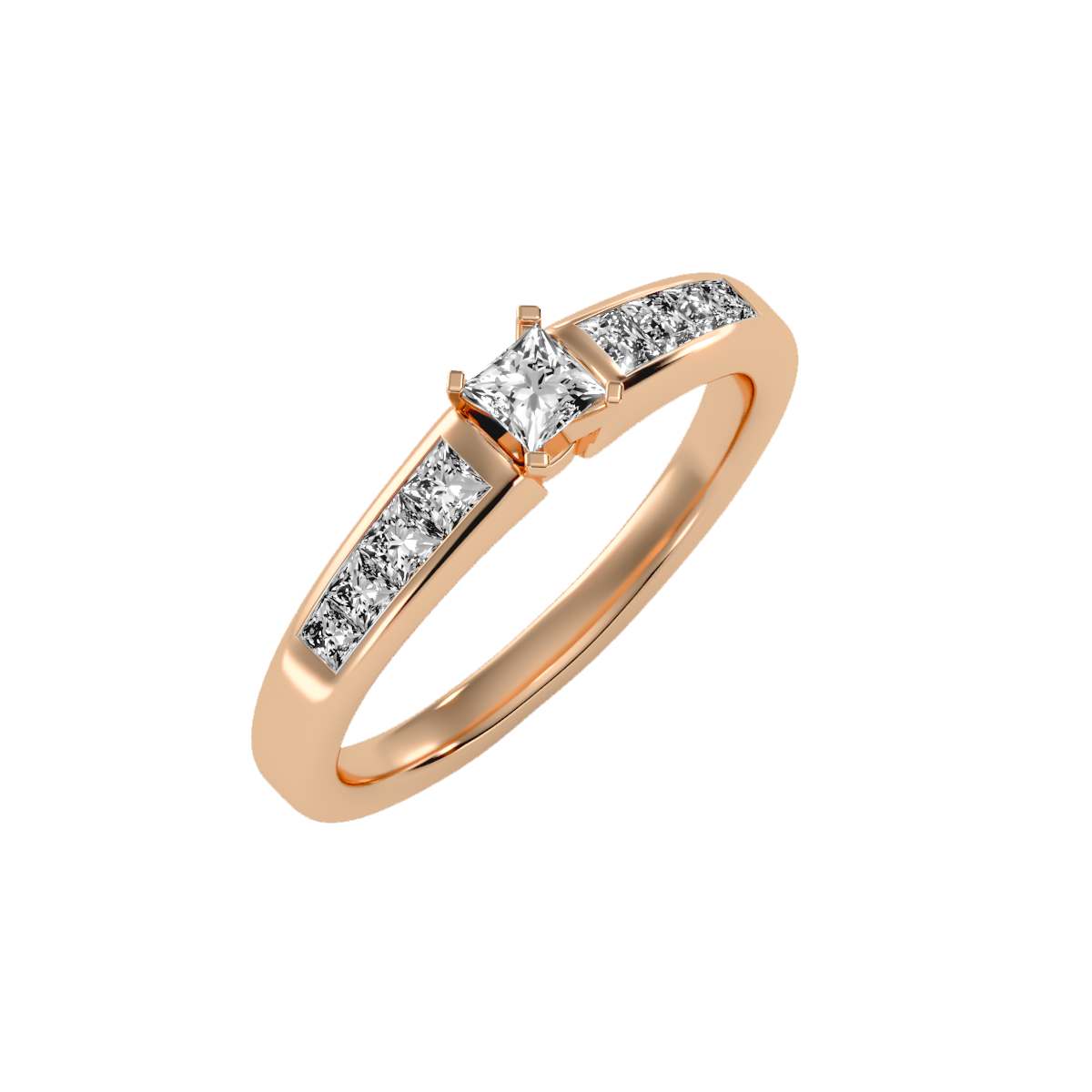 Rose Gold Solitaire Diamond Engagement Ring With Pav Band - Three