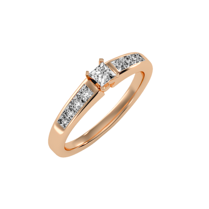 Rose Gold Solitaire Diamond Engagement Ring With Pav Band - Three