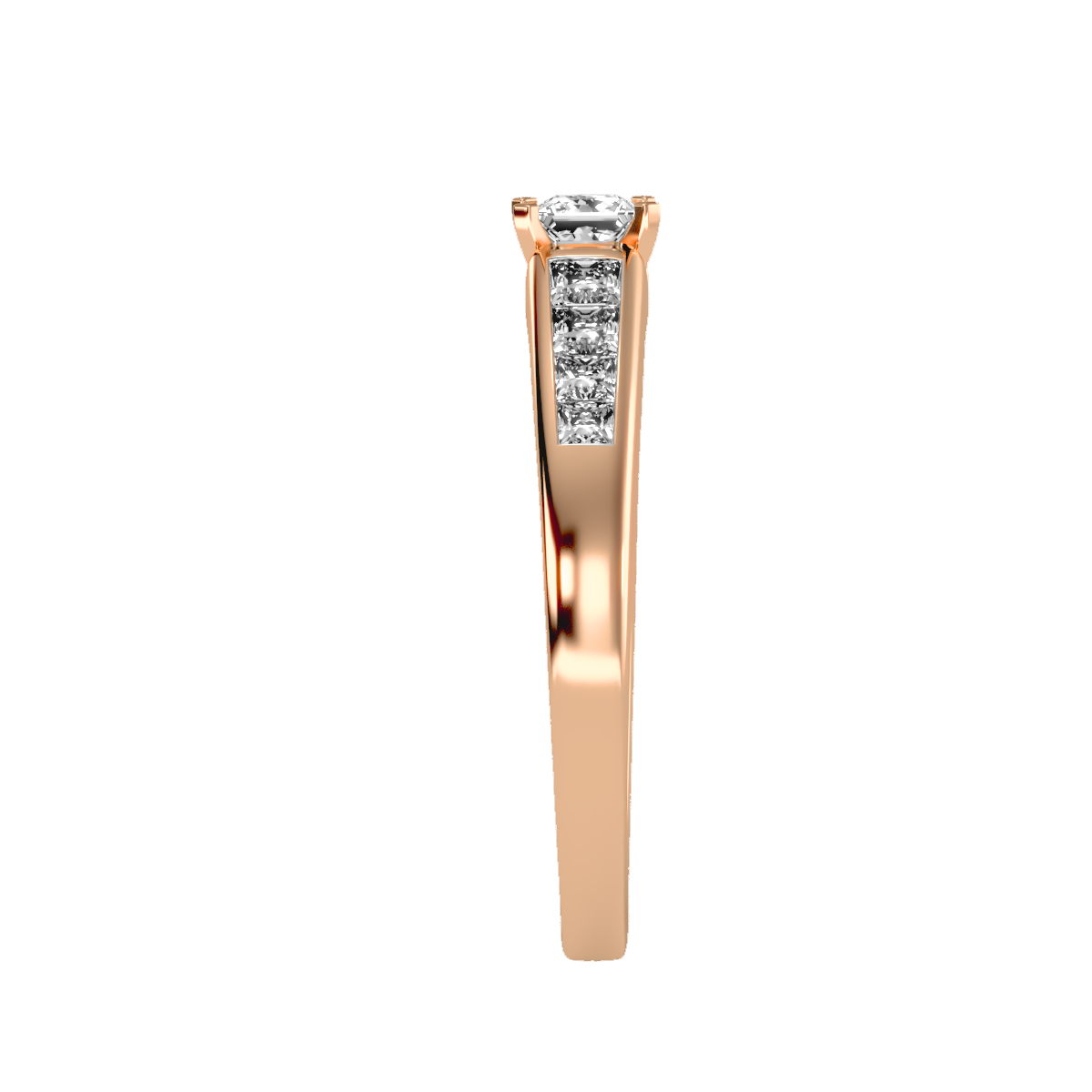Rose Gold Solitaire Diamond Engagement Ring With Pav Band - Four