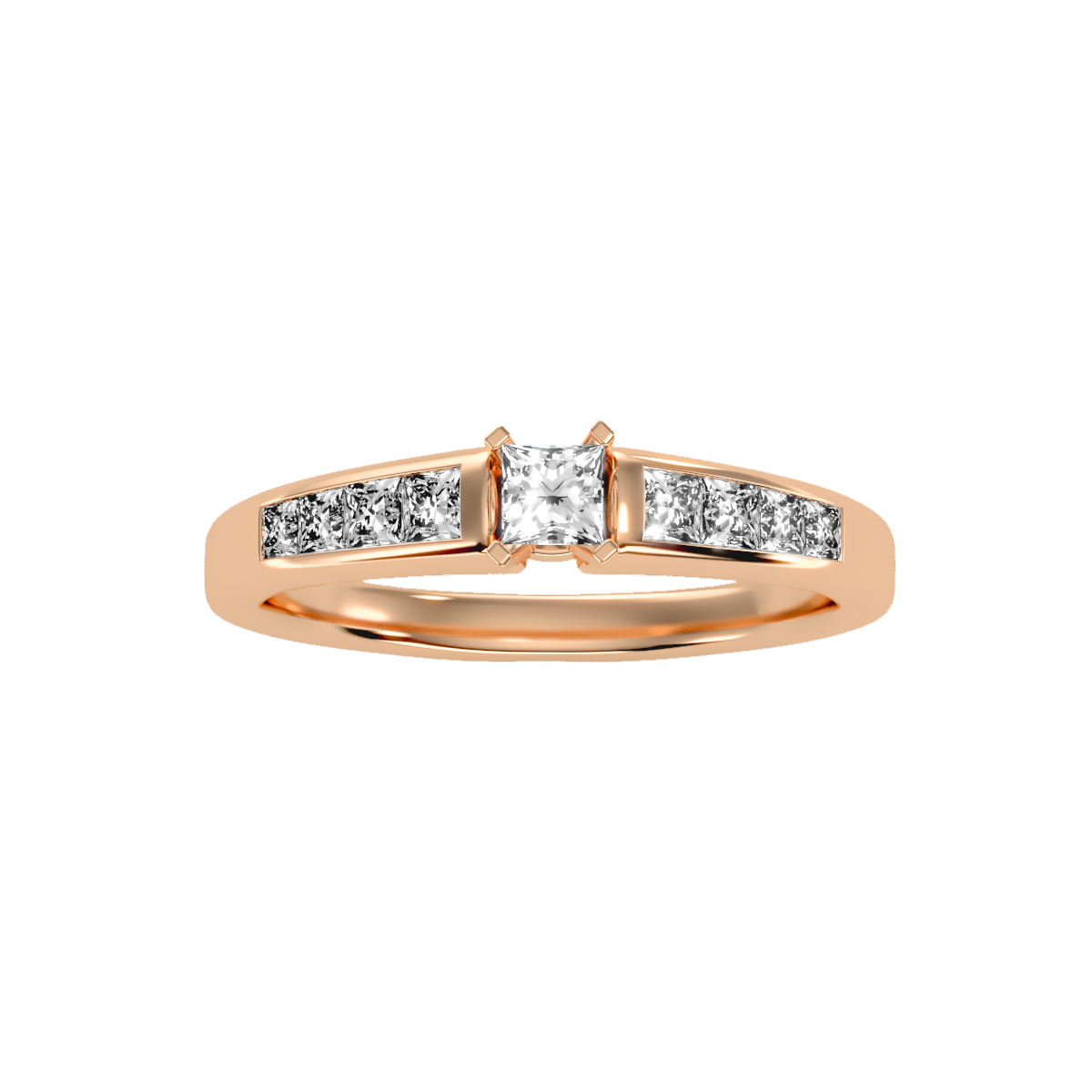 Rose Gold Solitaire Diamond Engagement Ring With Pav Band - Five