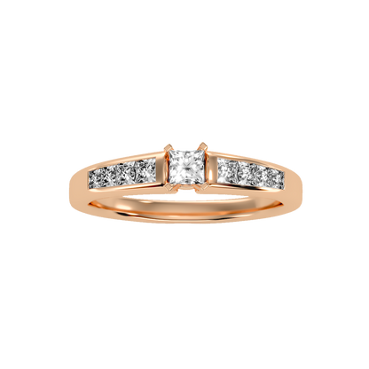 Rose Gold Solitaire Diamond Engagement Ring With Pav Band - Five