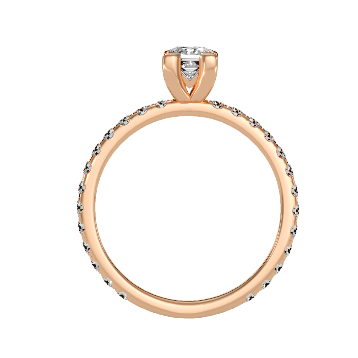 Rose Gold Diamond Solitaire Engagement Ring With Pav Band - One