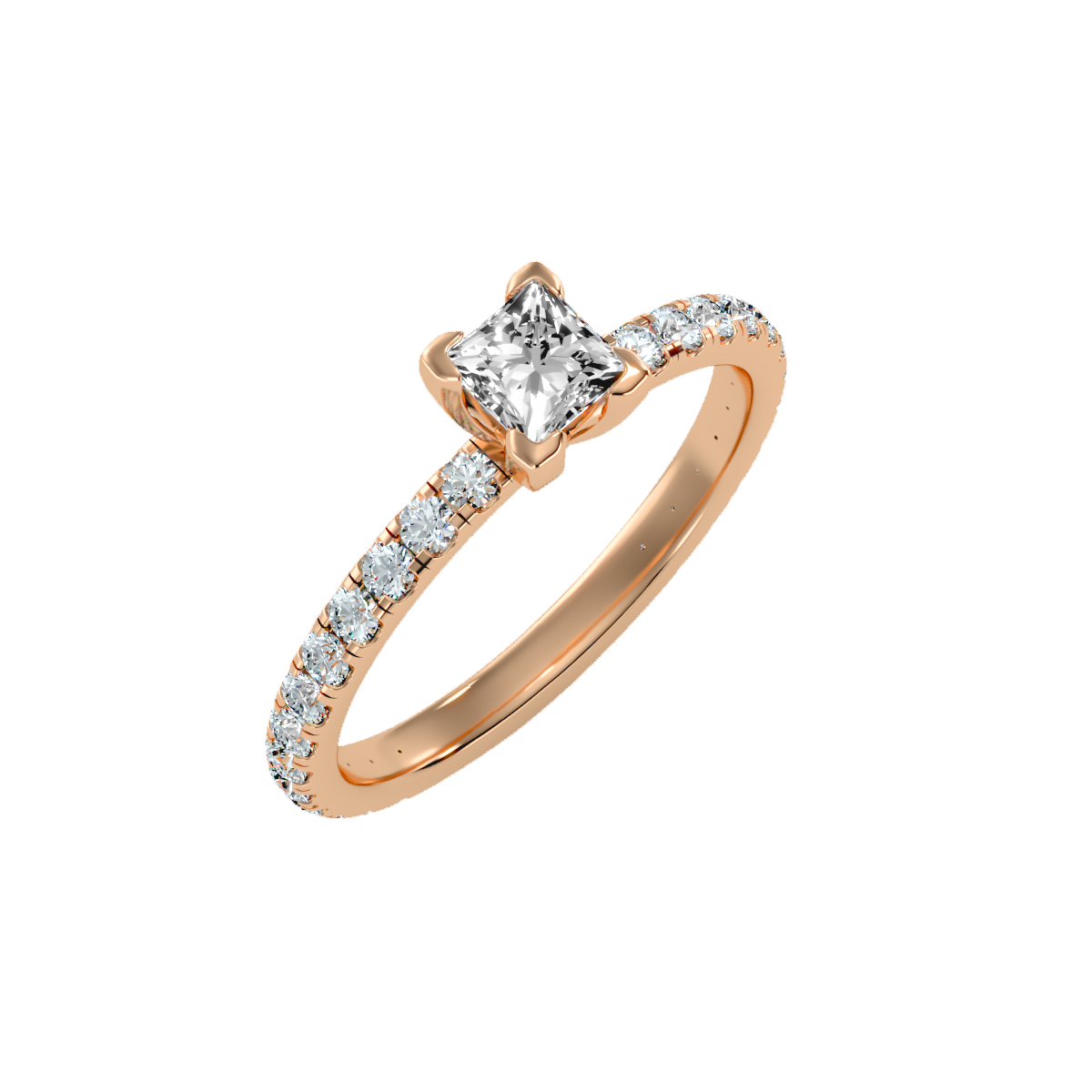 Rose Gold Diamond Solitaire Engagement Ring With Pav Band - Three