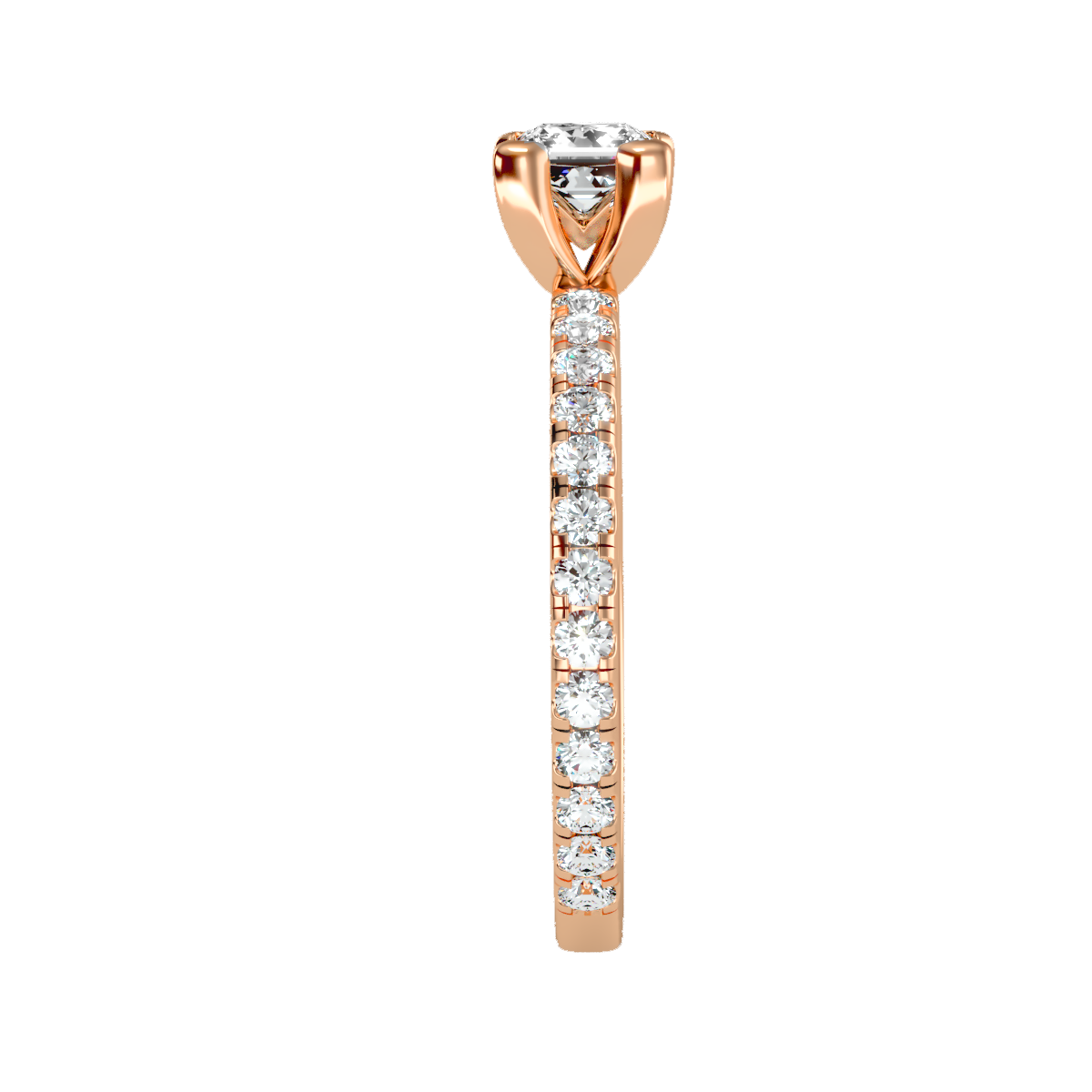 Rose Gold Diamond Solitaire Engagement Ring With Pav Band - Four