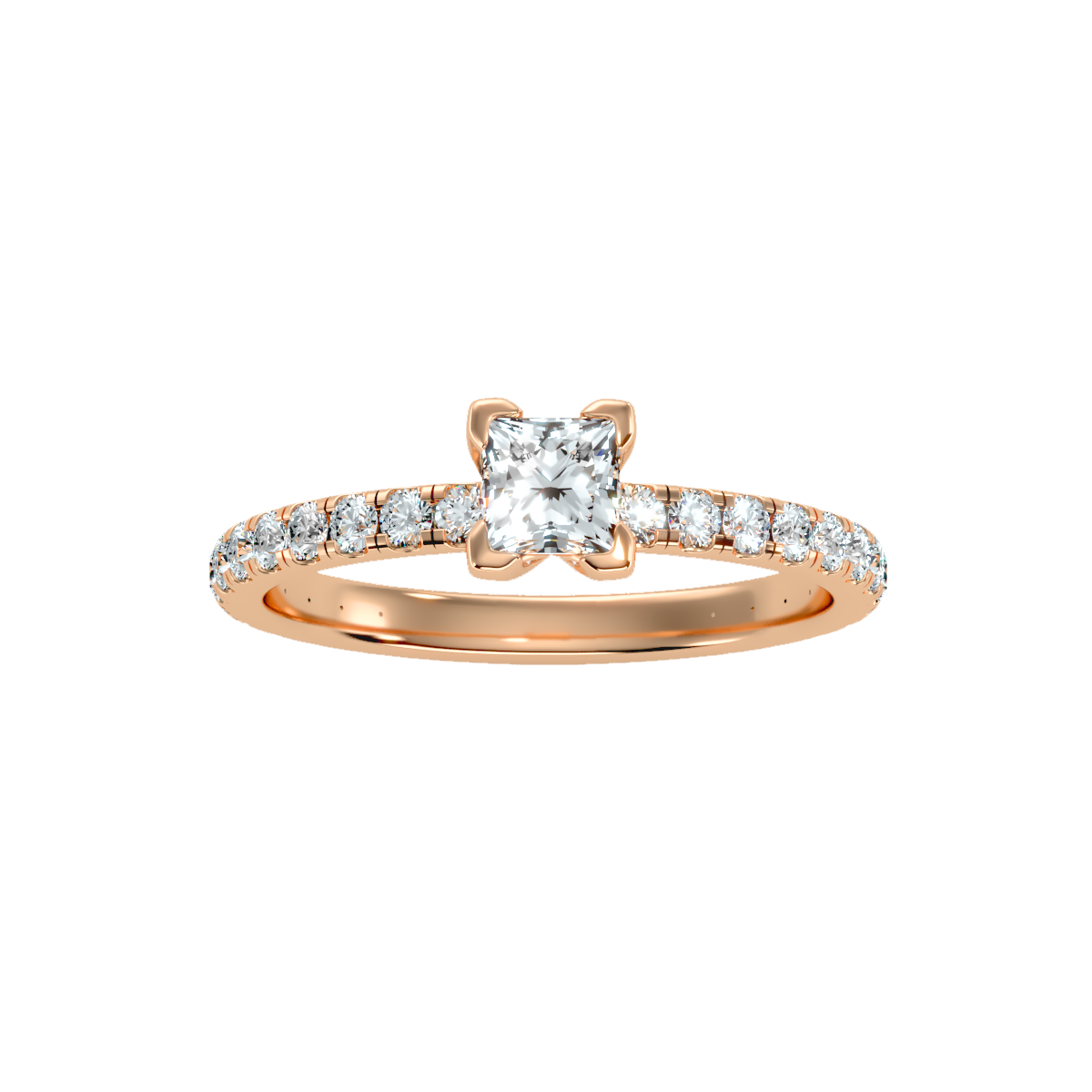 Rose Gold Diamond Solitaire Engagement Ring With Pav Band - Five