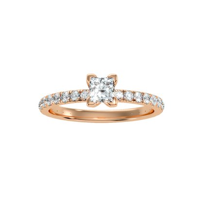 Rose Gold Diamond Solitaire Engagement Ring With Pav Band - Five