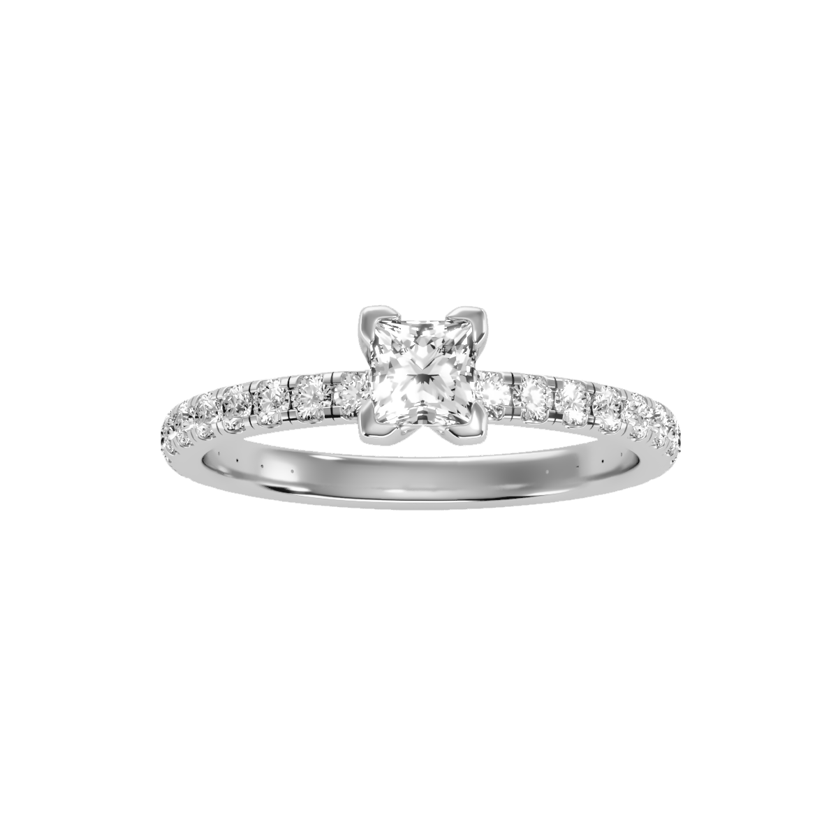 Rose Gold Diamond Solitaire Engagement Ring With Pav Band - Nine